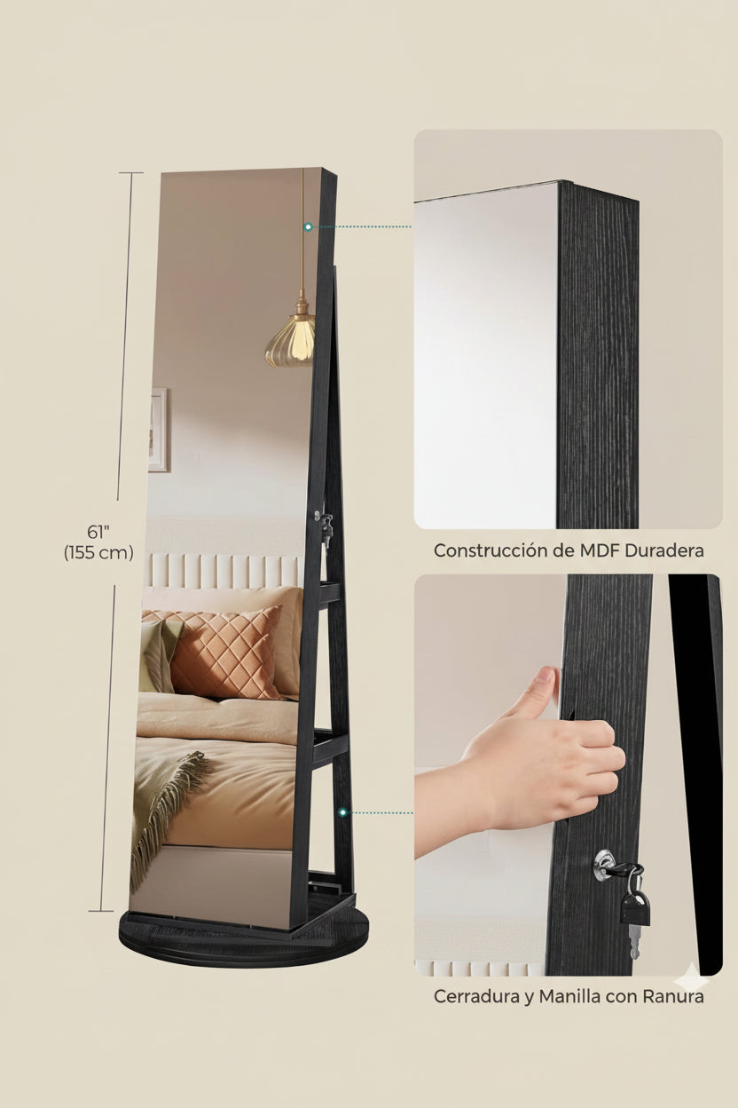 Espejo Joyero 360° con Luz LED