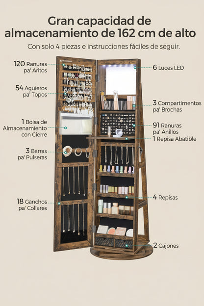 Espejo Joyero 360° con Luz LED